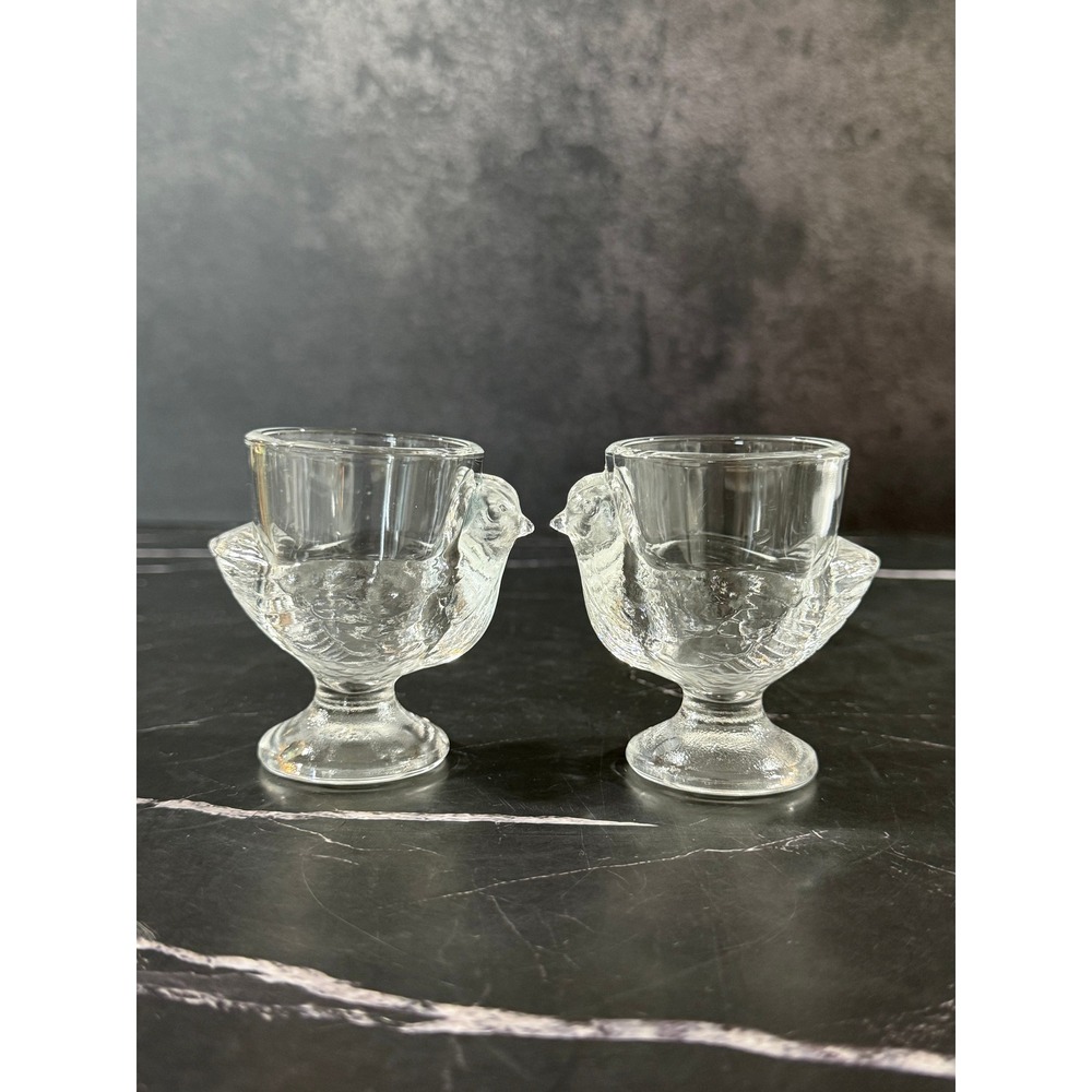 Vintage PAIR (2) Arcoroc France Glass Footed Pedestal Egg Cups 2.75in